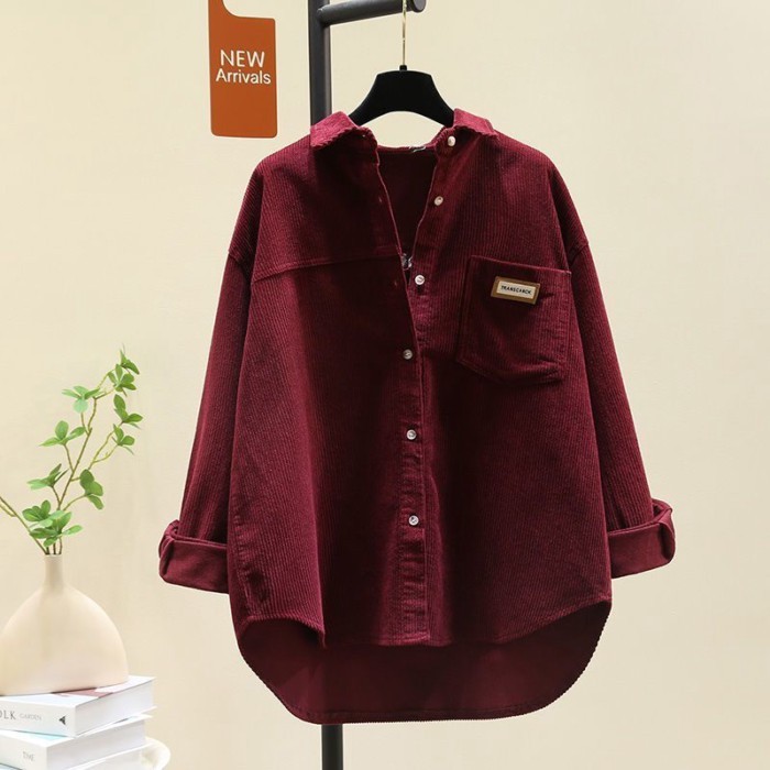 Thoải Mái Áo Khoác Nhung Nữ Dài Tay Dài Trung Bình Thời Trang Phong Cách Hàn Quốc Thiết Kế Áo
