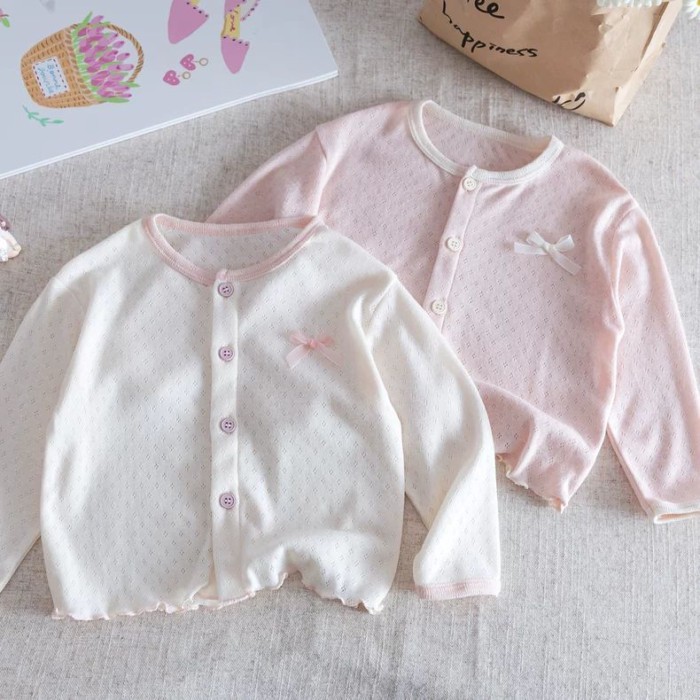 Bé Gái Áo Khoác Chống Nắng Cho Trẻ Sơ Sinh Hàn Quốc Điều Hòa Không Khí Áo Sơ Mi Cardigan Thân