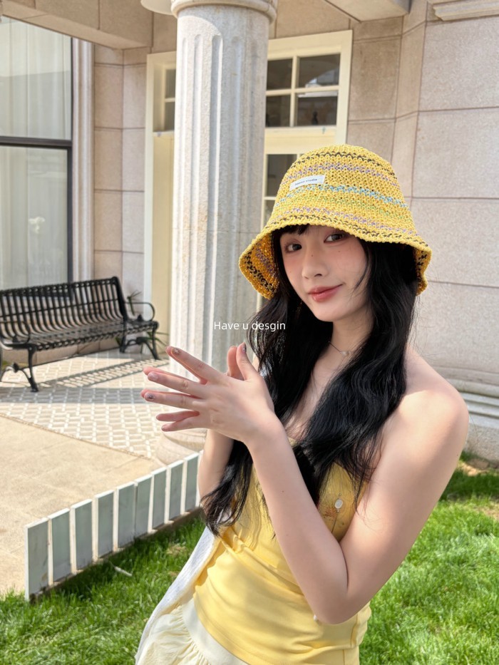 Mũ nữ phong cách Hàn Quốc mới với ống hút sọc nhiều màu sắc, thoáng khí và chống nắng mùa hè