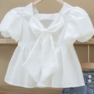 Bé Gái Mùa Hè Ngọt Ngào Phong Cách Hàn Quốc Nơ Tay Phồng Babydoll