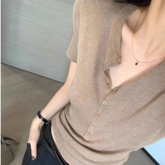 Áo len dệt kim kiểu dáng tiền cũ cao cấp, giả mịn, ôm vừa vặn, đa năng, giảm béo, áo trong dệt kim