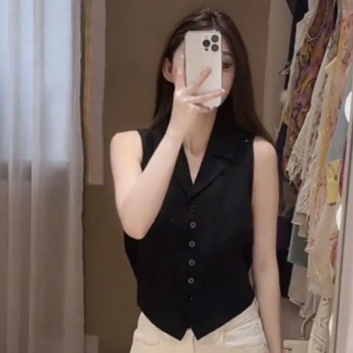 Áo sơ mi không tay có ve áo phong cách Hàn Quốc thời trang mùa hè cũ phong cách tiền đơn dành ch