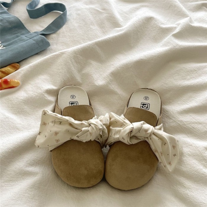 nơ Birkenstocks nửa dép nữ bên ngoài mặc giày lười mũi trơn giày nữ