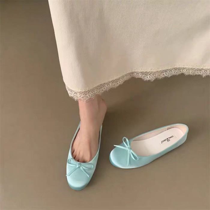 Giày Đế Bằng Phong Cách Ballet Mùa Hè Nữ Satin Nơ Giày Đế Bằng Mũi Tròn