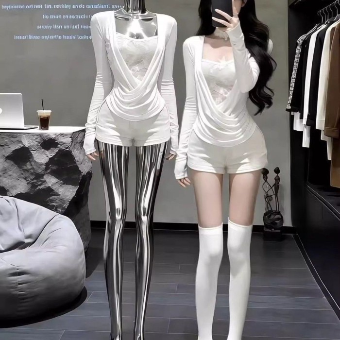 Trà phong cách nghệ thuật thuần khiết Desire gợi cảm giả hai mảnh dài tay hàng đầu mùa thu đô