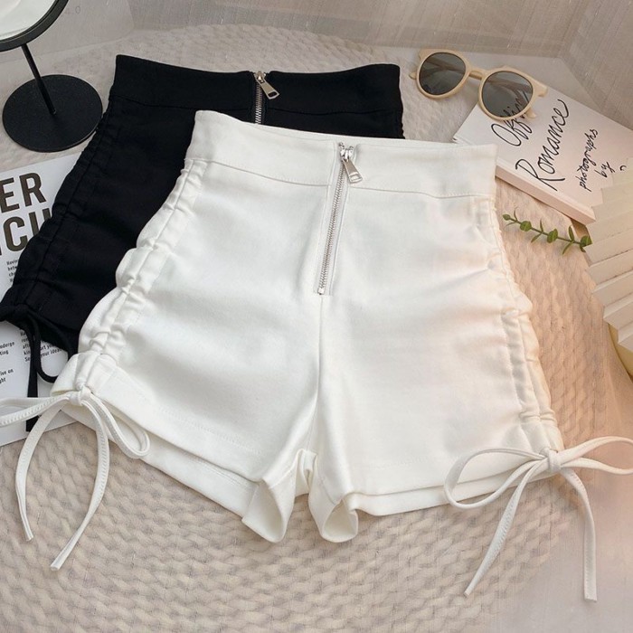 Quần short màu đen lưng cao dây rút giảm béo cỡ lớn dành cho nữ phong cách Hàn Quốc mới ôm vừ