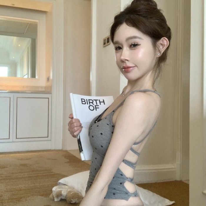 French Pure Lust Hottie Polka Dot Camisole Summer Women's Sweet Strap Sexy Backless Chest Pad