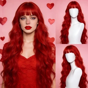 Sóng Dài Xoăn Tóc Trước Nổ Nhiệt Độ Cao Mượt Đỏ Carnival Tóc Giả Full Mũ Anime