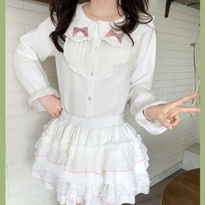 lolita bên trong mặc lolita tay phồng dài tay áo bên ngoài mặc dễ thương mềm mại cô gái top b