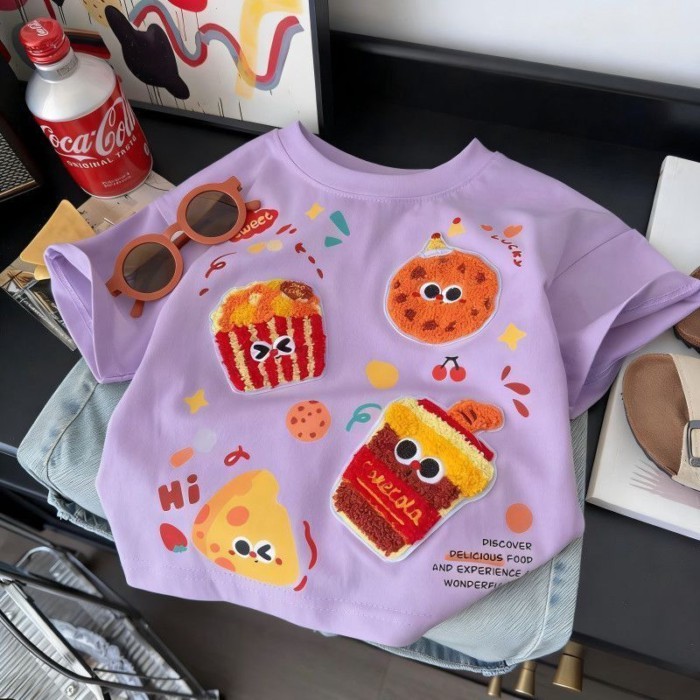 Summer New Style Children's Short-sleeved Doll Cartoon Children's Style Loose Summer T-shirt F