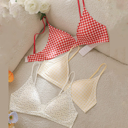 Áo ngực tam giác không dây Gingham dành cho nữ – Cốc mỏng nhẹ