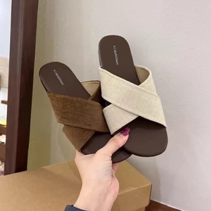 Dây Đeo chéo Dép Lanh Nữ Mùa Hè Áo khoác ngoài Retro Thường Ngày Kỳ Nghỉ Đi Biển Đế Bằng
