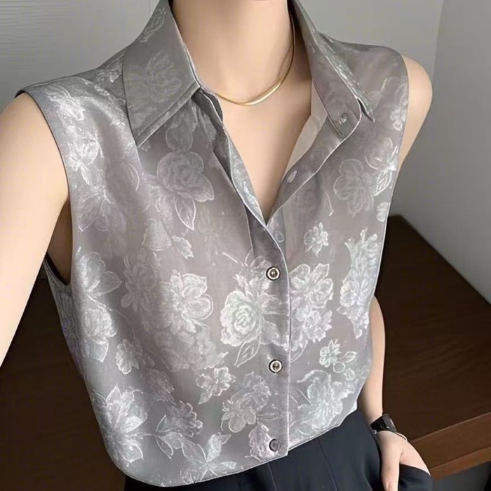 Áo sơ mi không tay cổ POLO phong cách nhẹ nhàng kiểu Pháp cho nữ mùa hè mới đa năng khí chất thư