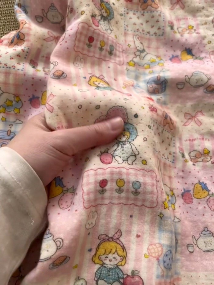 Cô Gái Dễ Thương Màu Hồng Ngọt Ngào In Hình Hoạt Hình Bộ Đồ Ngủ Cardigan Bé Gái Junior Girl P