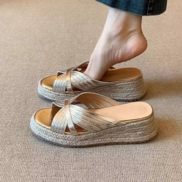 Giày sandal tăng chiều cao cho nữ bên ngoài giày sandal cao gót đế dày nêm nửa gót