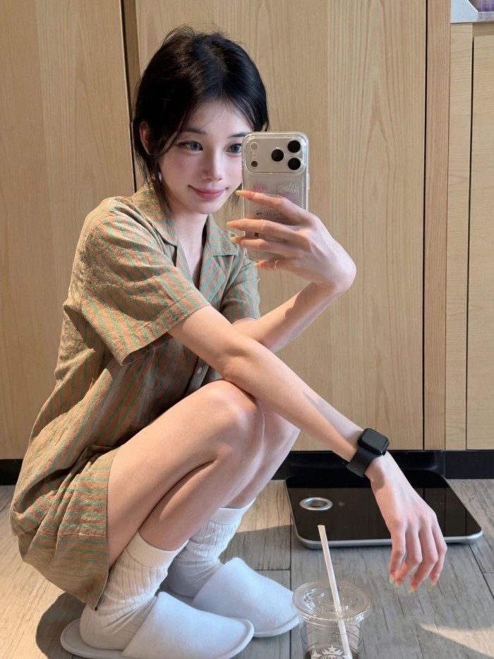 Japanese Style Simple Striped Summer New Cloud Cotton Short-sleeved Pajamas Women's Home Clot