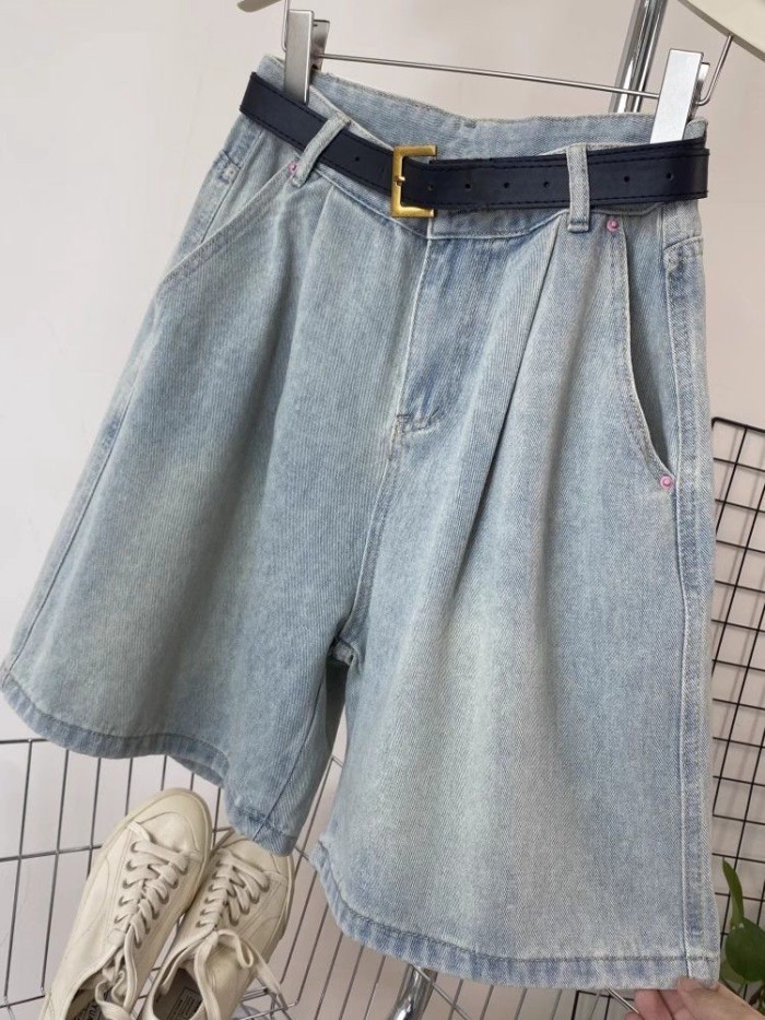 Thời Trang Retro Ống Rộng Quần Short Denim Nữ Mùa Hè Cao Cấp Size Lớn Rời Ôm Vừa Quần