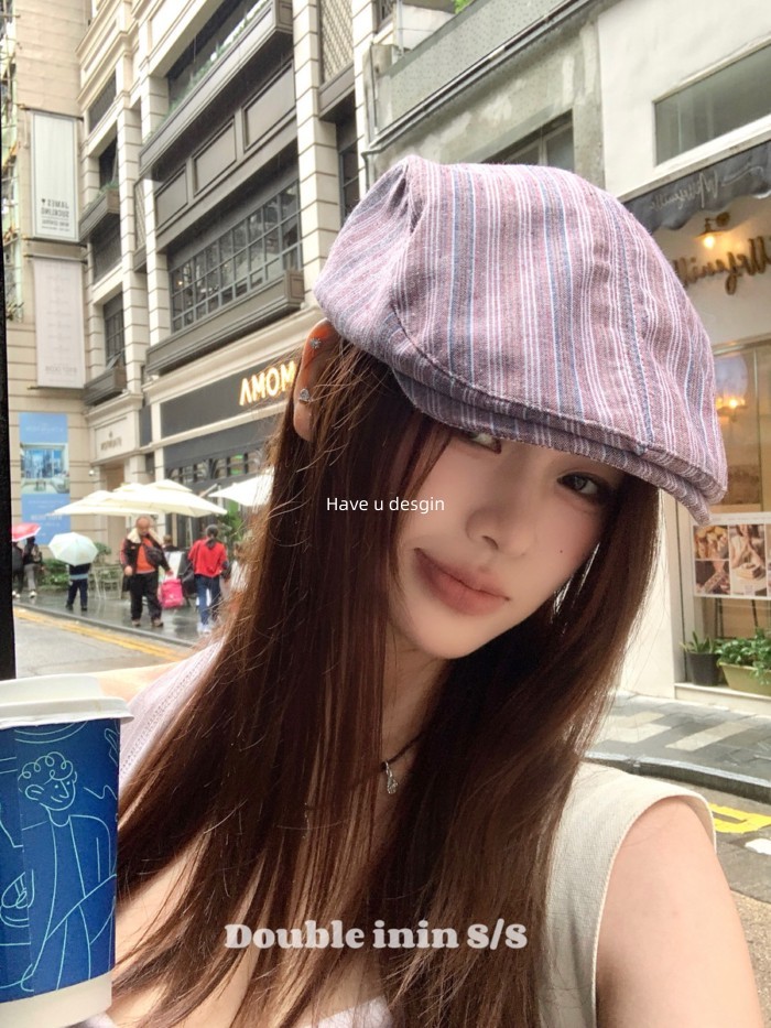 Mũ sọc phía trước phong cách Hàn Quốc retro, phù hợp cho xuân hè