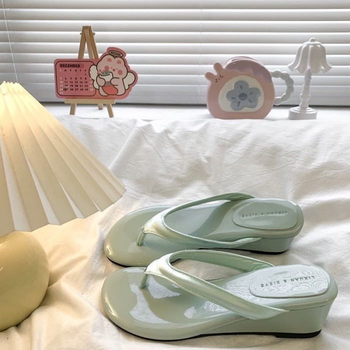 Dép xỏ ngón đế nêm kiểu Pháp dành cho nữ mặc ngoài mùa xuân và mùa hè dép cao gót dép đi biển đi ng