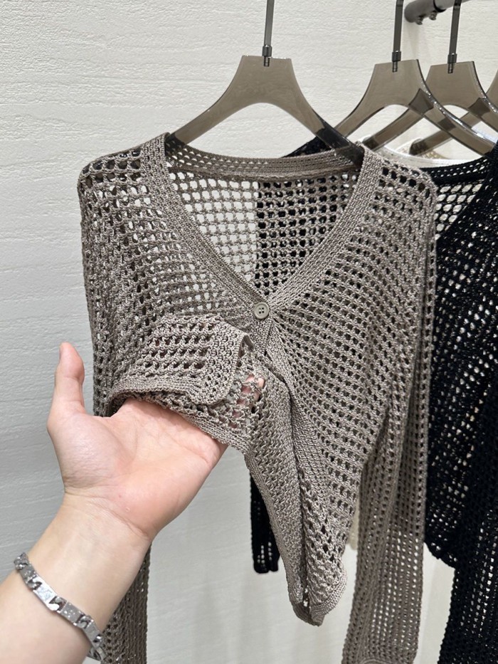 Áo len lưới rỗng áo cardigan dệt kim mỏng cho nữ mùa hè phong cách mới xếp lớp với váy treo c