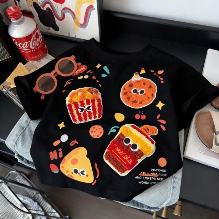 Summer New Style Children's Short-sleeved Doll Cartoon Children's Style Loose Summer T-shirt F