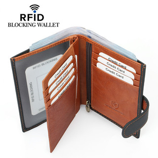 MONICOO Khóa Túi ID Châu Âu Retro RFID Lớp Đầu Tiên Da Bò Dây Kéo Thay Đổi Dây Đeo Lá Rời Ví Nam