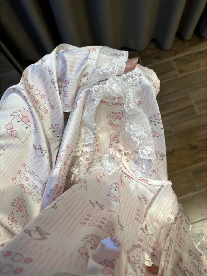 Bộ Đồ Ngủ Nữ Ice Silk Sweet Hello Kitty Tay Dài Quần Dài Thoải Mái Sinh Viên Ở Nhà Bộ Quần Áo