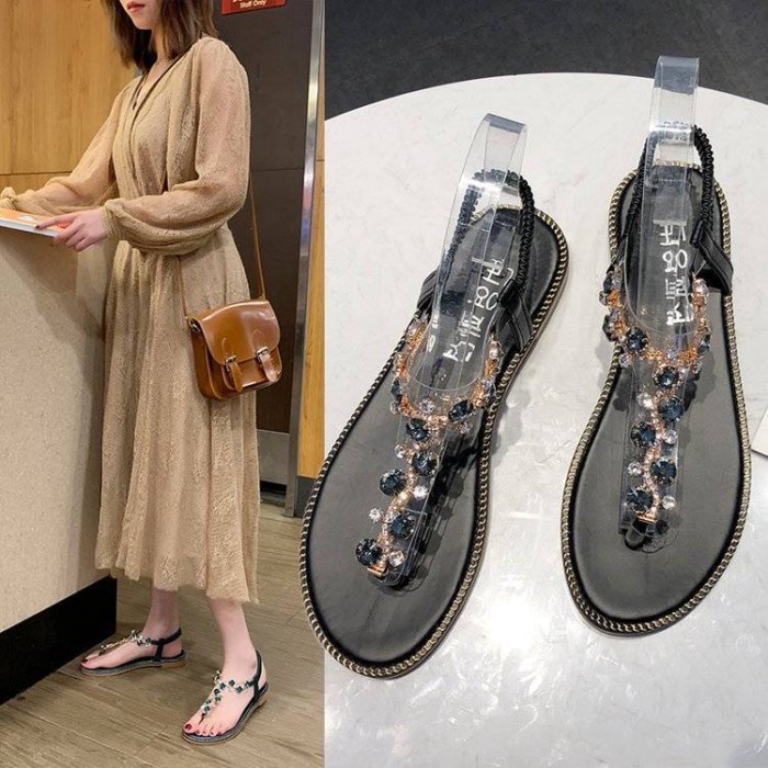 Giày Sandal Nữ Mùa Hè Mới Phong Cách Cổ Tích Đa Năng Đáy Bằng Sinh Viên Flip-Toe Nữ Đi Biển Chốn