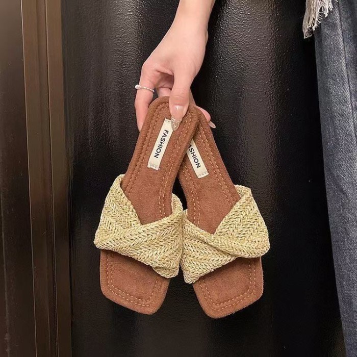 Dép và dép bện kiểu Pháp kiểu La Mã một dây kiểu cổ điển dành cho nữ Dép đi biển mũi vuông đi