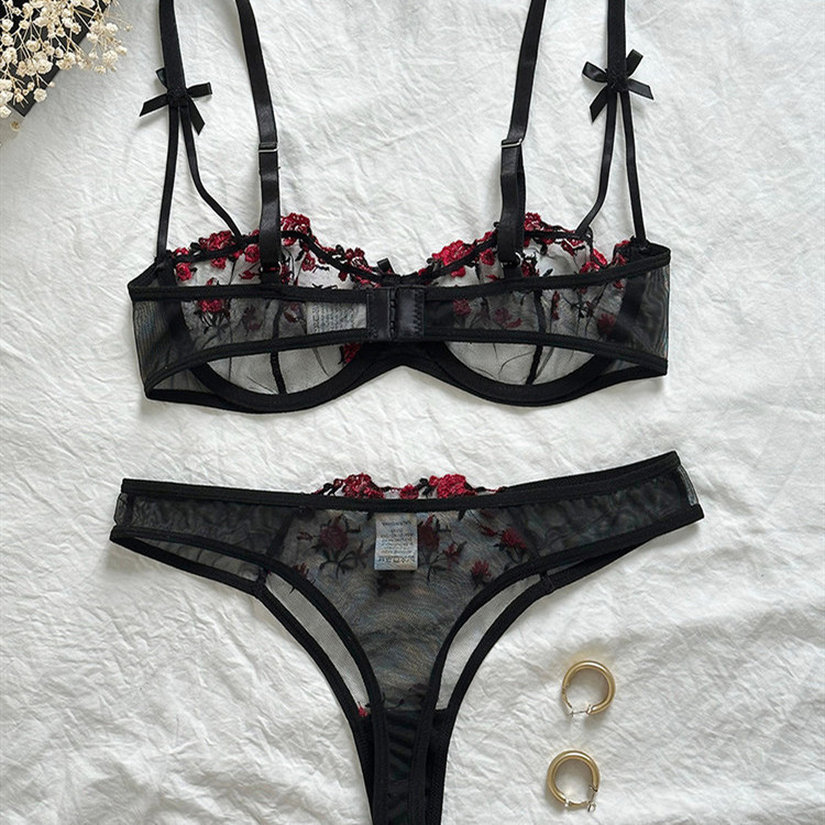 Bộ áo ngực thêu hoa áo ngực – Sheer Mesh Underwire Style