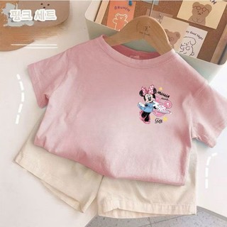 Áo thun ngắn tay bé gái mới, cotton in chữ hoạt hình dễ thương, áo trẻ em
