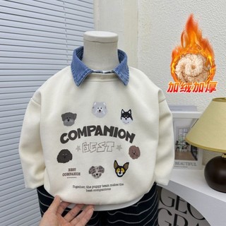 Áo nỉ bé trai và trẻ em nhung dày dặn, cổ tròn bé gái và nữ, áo cotton nguyên chất cho bé vừa và lớ