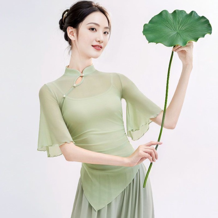 kiểu áo múa cổ điển mới, trang phục luyện tập bằng vải gạc thanh lịch và vần điệu, múa dân tộc,