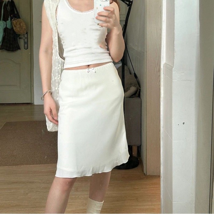 White Skirt For Women, New Versatile High-waist Slim Midi Skirt That Covers The Hips, High-en