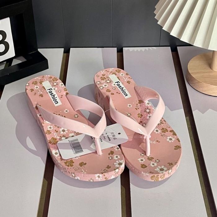 Dép xỏ ngón in họa tiết mùa hè dành cho nữ Giày sandal gót nhọn hoa chống trượt dành cho nữ đi