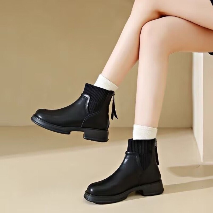 Giày bốt bít tất Giày bốt cổ ngắn phong cách Anh quốc Giày bốt ngắn dây kéo sau lưng Giày bốt