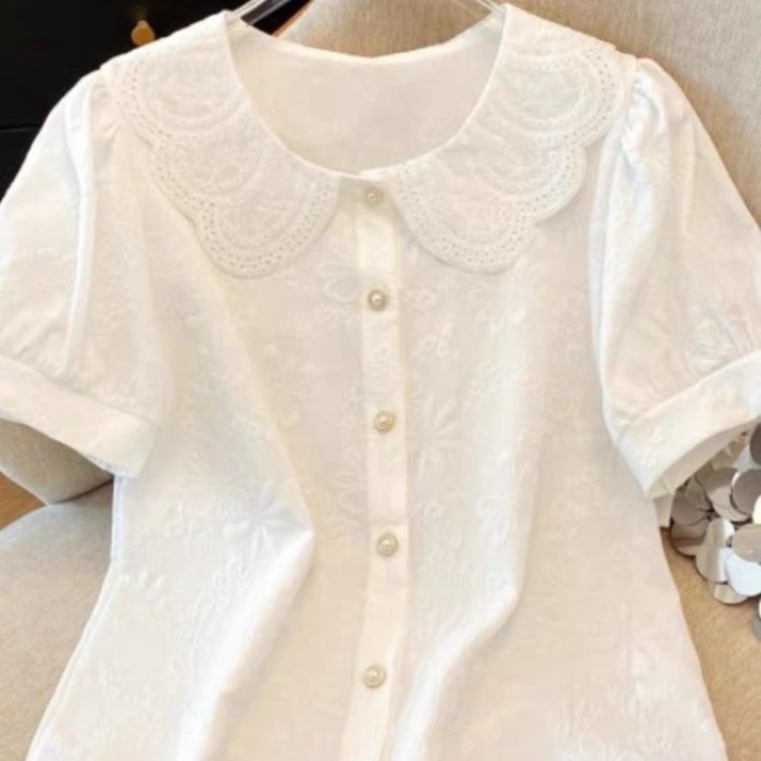 Áo sơ mi ngắn tay nữ  áo mỏng, cao cấp, nhẹ sang trọng, áo Pháp, sơ mi nhỏ