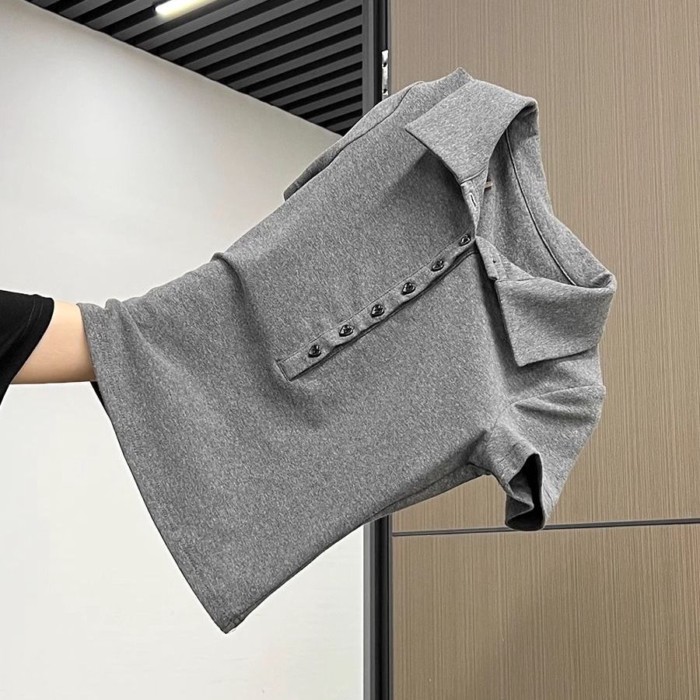 ve áo POLO vai phải áo thun ngắn tay hàng nút dáng ôm vừa vặn