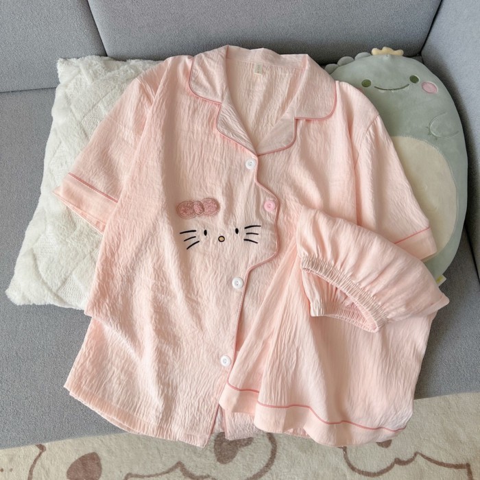 Bộ đồ ngủ cho nữ cotton mềm mại hình đám mây mới hình cún con dễ thương mùa hè ngắn tay mỏng