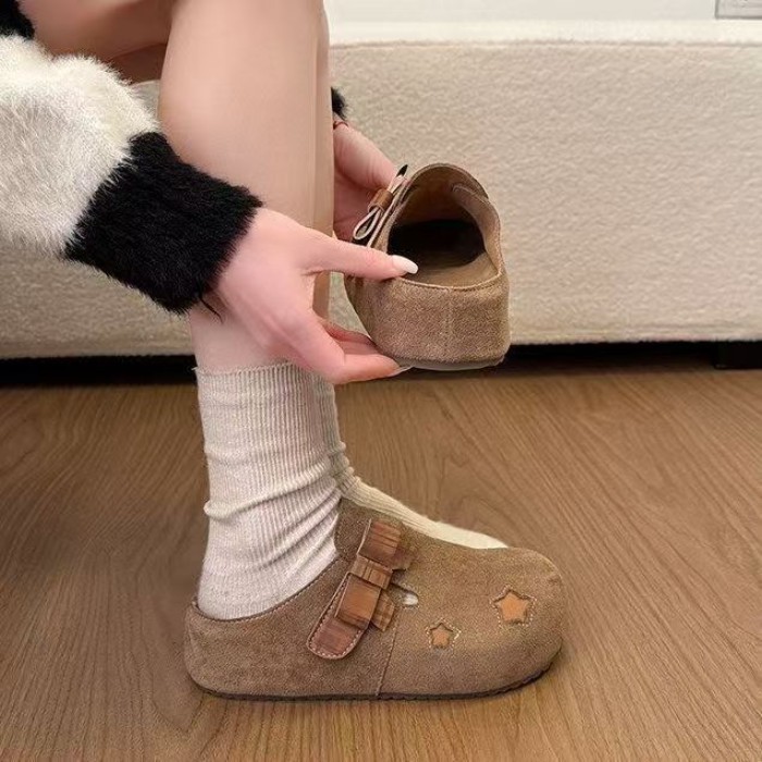 đôi dép nửa trong Birkenstock tăng chiều cao bên trong dành cho phụ nữ có nút thắt nơ bên ngo