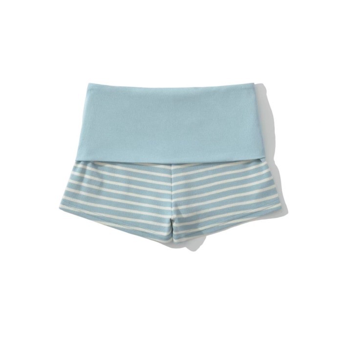 European And American Hot Girls Contrast Color Summer New Design Retro Waist Striped Shorts E