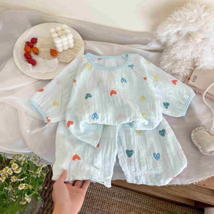 Bộ đồ mặc nhà cho trẻ em cổ áo thun ngắn tay quần short Bộ đồ ngủ hai mảnh thoáng khí