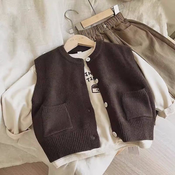 Bộ đồ Hàn Quốc bé trai bé gái mới Bộ ba mảnh đẹp trai Đồ trẻ em thời trang thoải mái