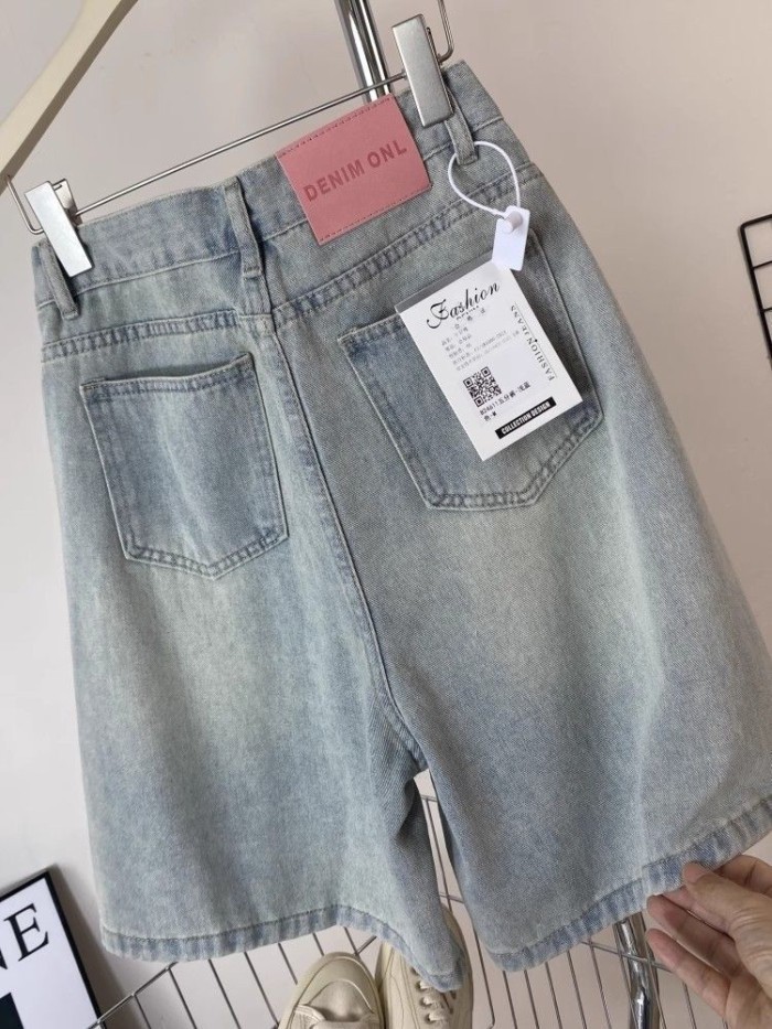 Thời Trang Retro Ống Rộng Quần Short Denim Nữ Mùa Hè Cao Cấp Size Lớn Rời Ôm Vừa Quần