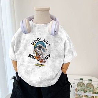 Bé Trai Nguyên Chất Cotton Ngắn Tay Mùa Hè Mới Bé Trai Thường Ngày Đáy Hoạt Hình Trẻ Em Cổ Tròn