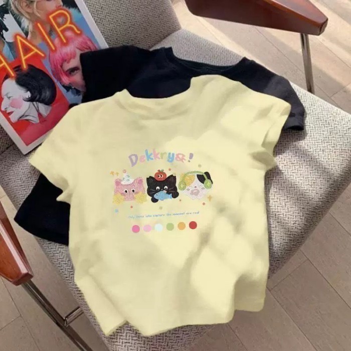 Girls Cute Cartoon Printed Short-sleeved T-shirt Summer New Style Girls Small And Medium-sized