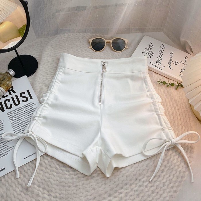 Quần short màu đen lưng cao dây rút giảm béo cỡ lớn dành cho nữ phong cách Hàn Quốc mới ôm vừ