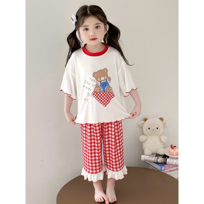 Bộ đồ ngủ bé gái mới, kiểu dây băng dễ thương, bộ đồ ở nhà mỏng phòng điều hòa hai mảnh