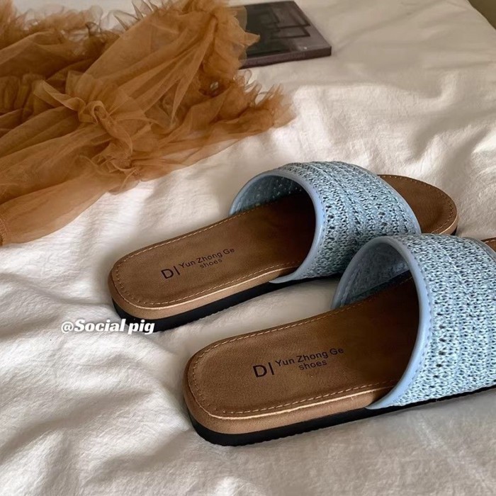 Xiaoxiangfeng Casual Woven Flat Sandals For Women Summer Outerwear Beach Vacation Flip-flops