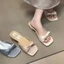 Phong cách Pháp nơ đẹp dép gót dày dành cho nữ mặc ngoài bằng sa tanh giày sandal hở mũi vuôn